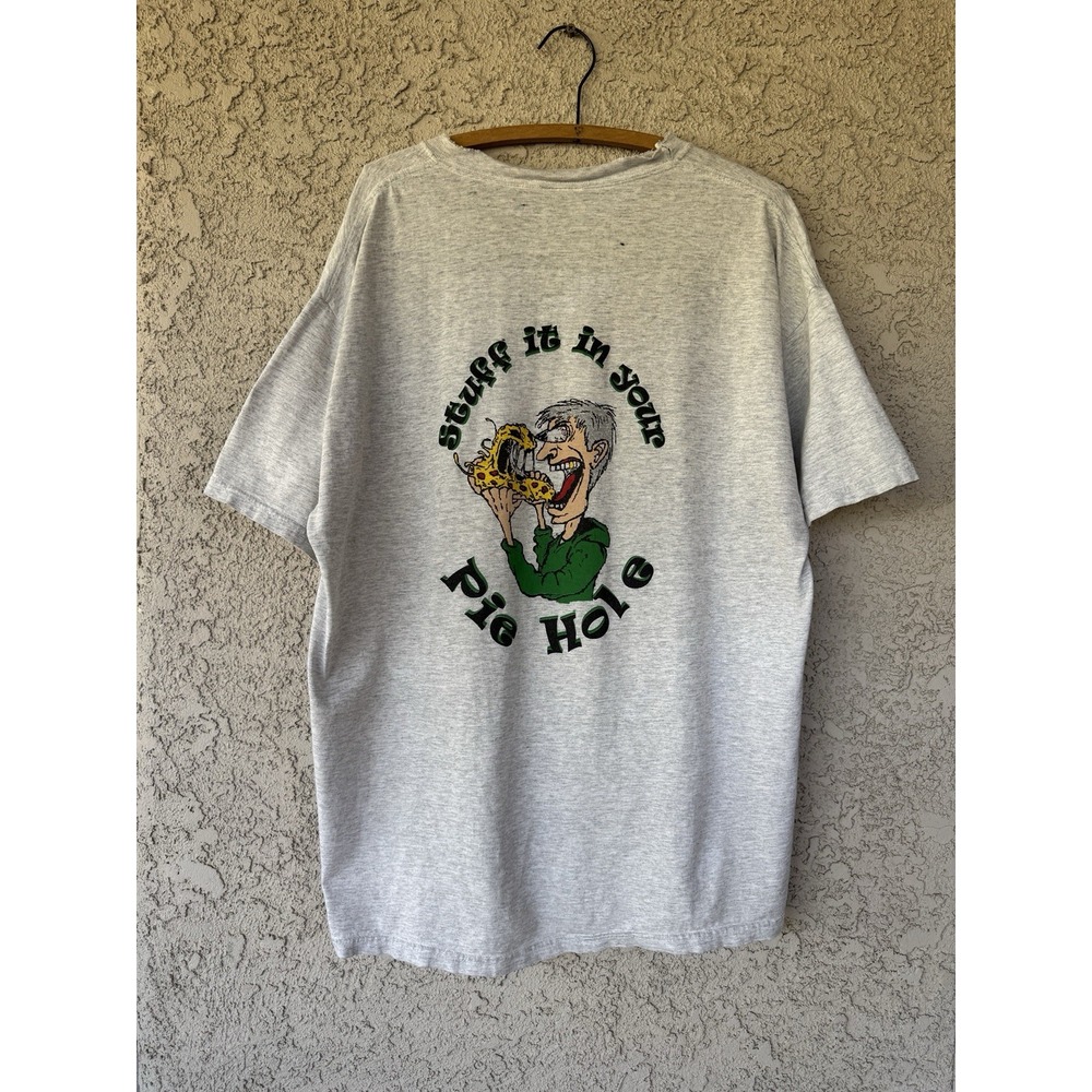 VTG Y2K Parody Stuff It In Your Pie Hole Distressed Skipolini's Pizza T-Shirt XL